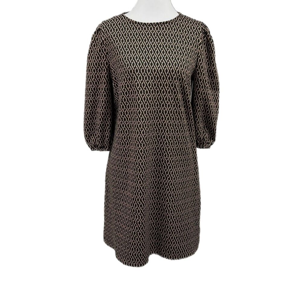 Loft Geometric Knit 3/4 Sleeve Mini Dress Sz M Petite